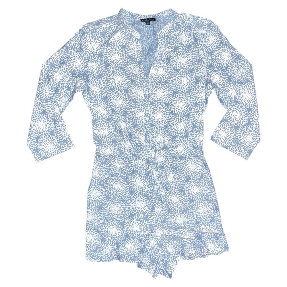 J. Crew Three-quarter Sleeve Printed Denim Romper